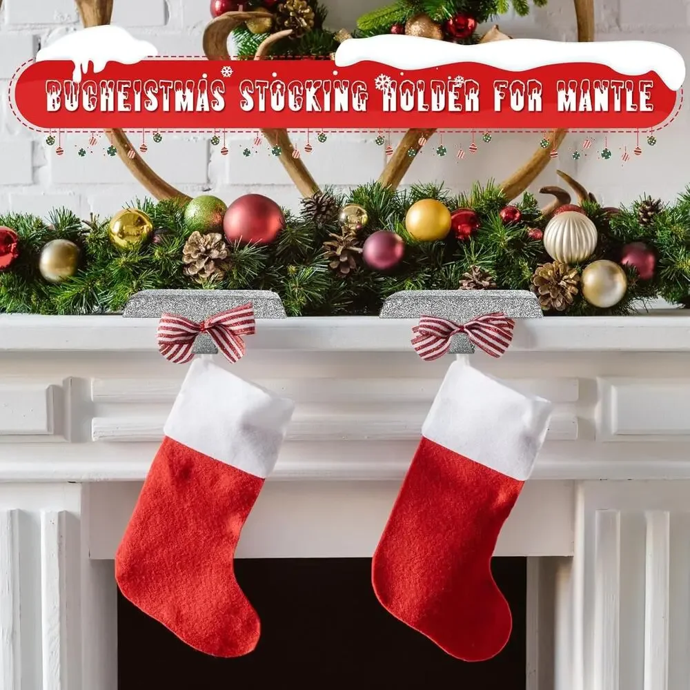 Set of 4 Metal Christmas Stocking Holders Shiny Mantel Heavy Duty